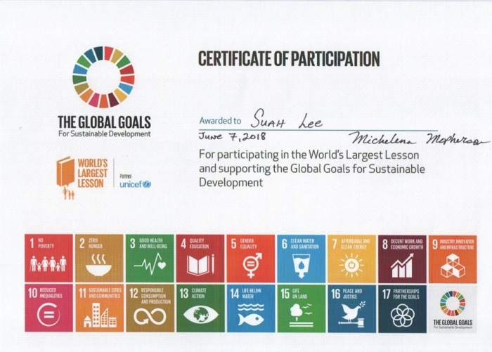 Certificate of Participation in the World's Largest Lesson