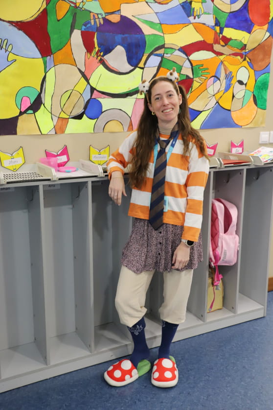 teacher wearing slippers