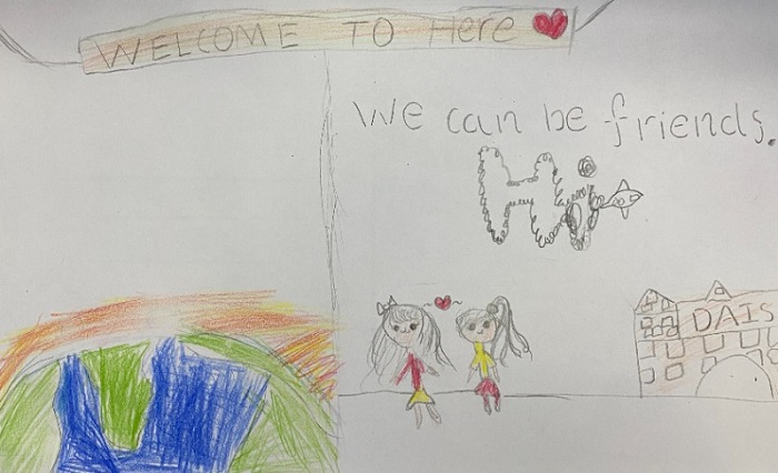 Welcoming refugees postcard